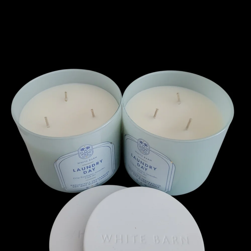 2pc White Barn Laundry Day 3-Wick Candles - New!! - Picture 2 of 2